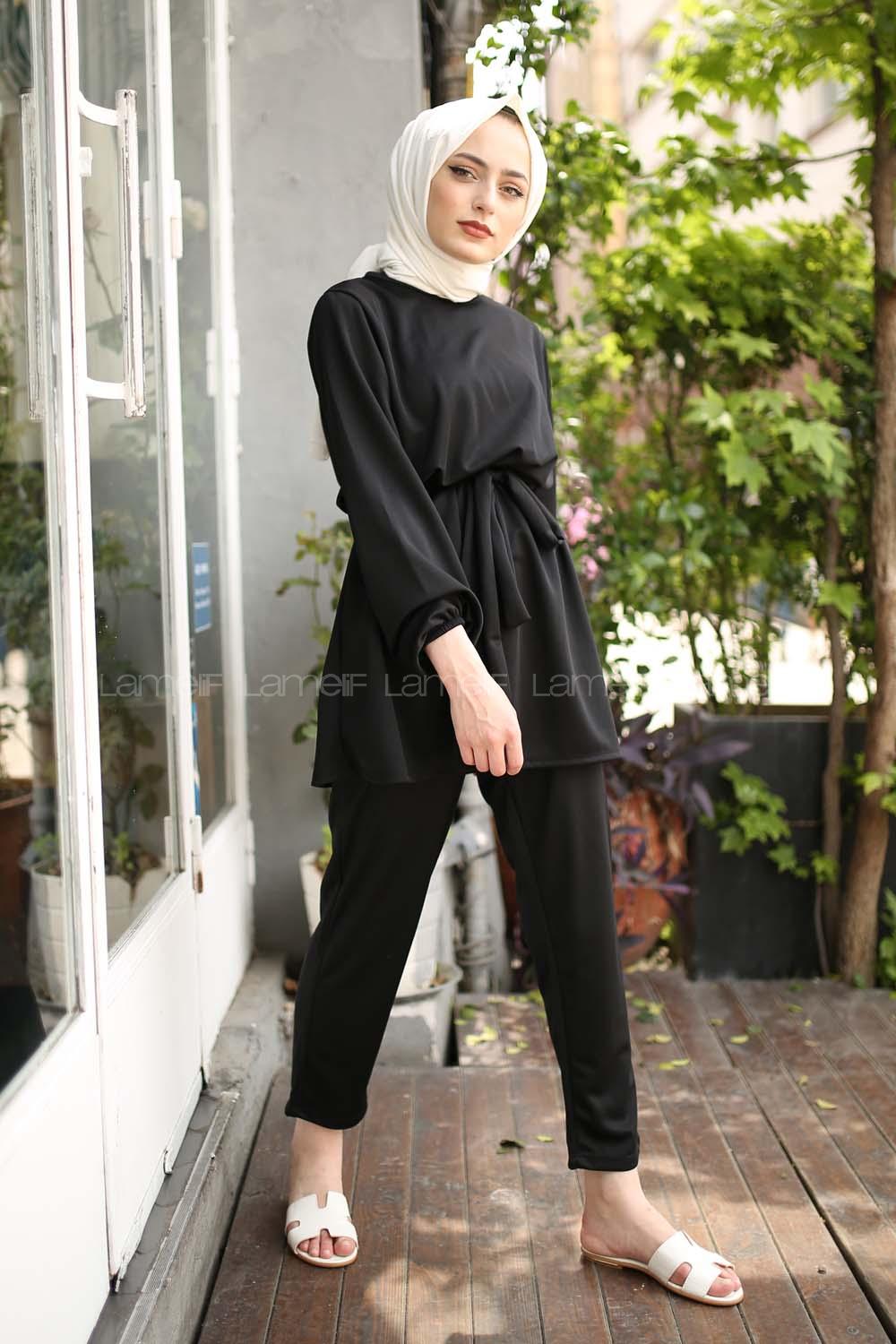 Modalamelif Kuşaklı Takım Siyah