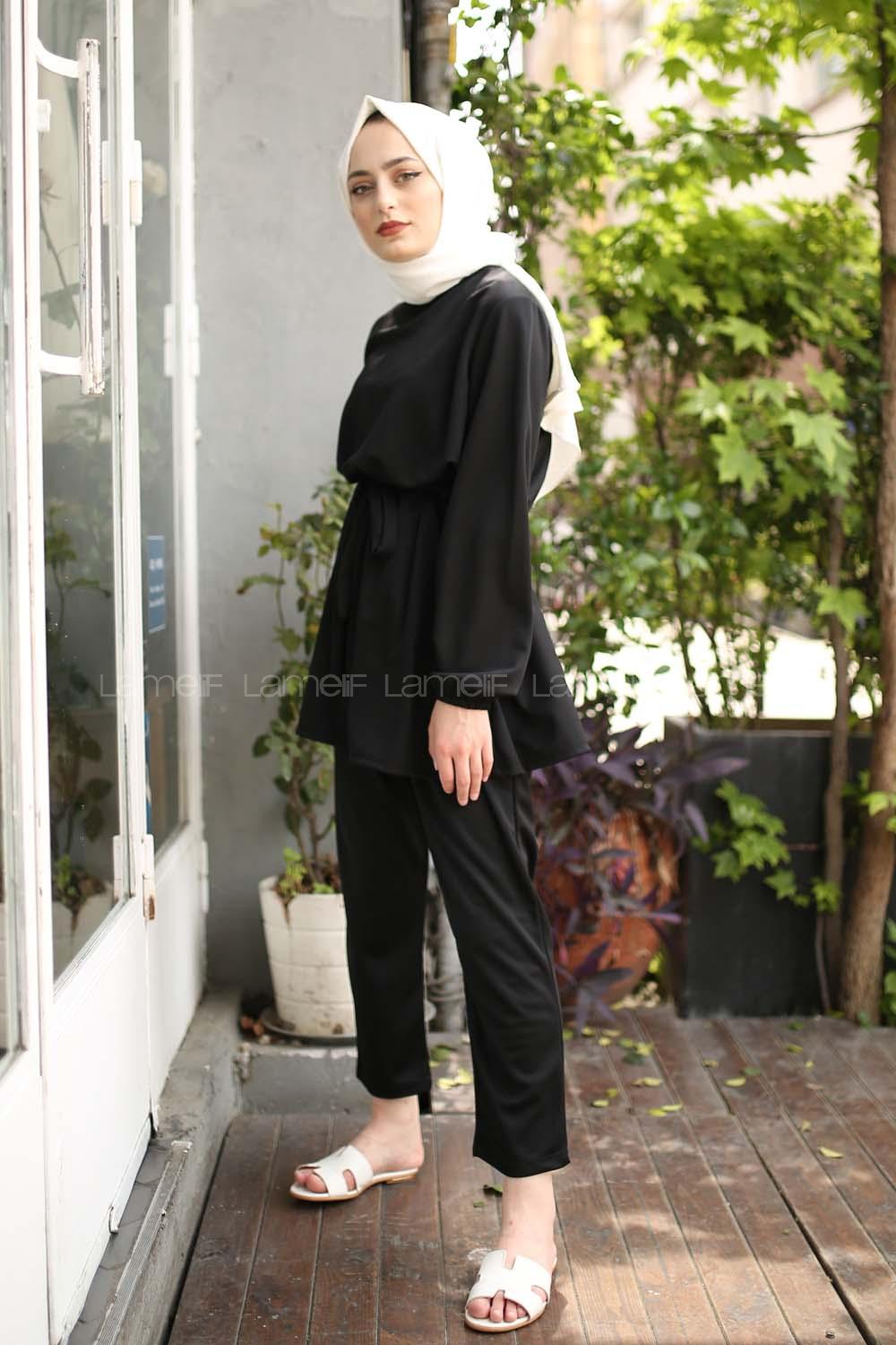 Modalamelif Kuşaklı Takım Siyah