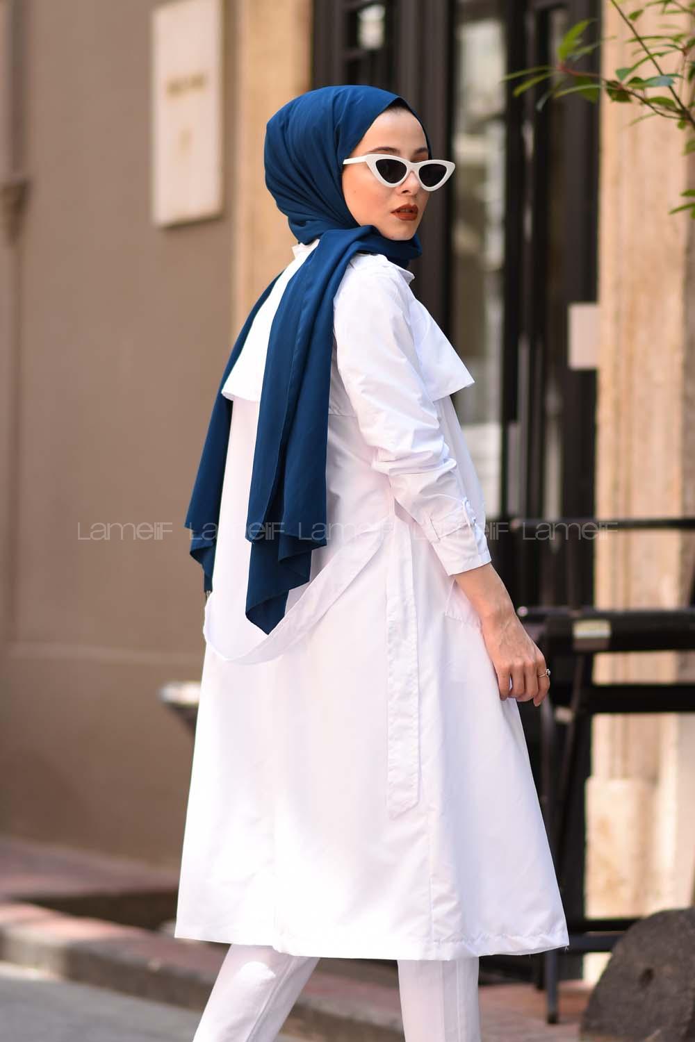 Modalamelif Beyaz Su Geçirmez Yazlık Trençkot