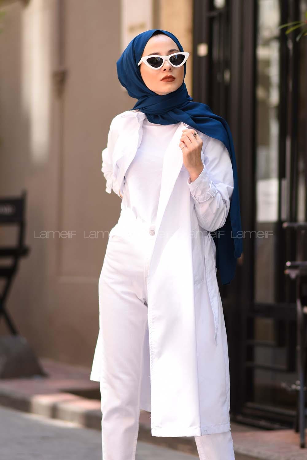 Modalamelif Beyaz Su Geçirmez Yazlık Trençkot