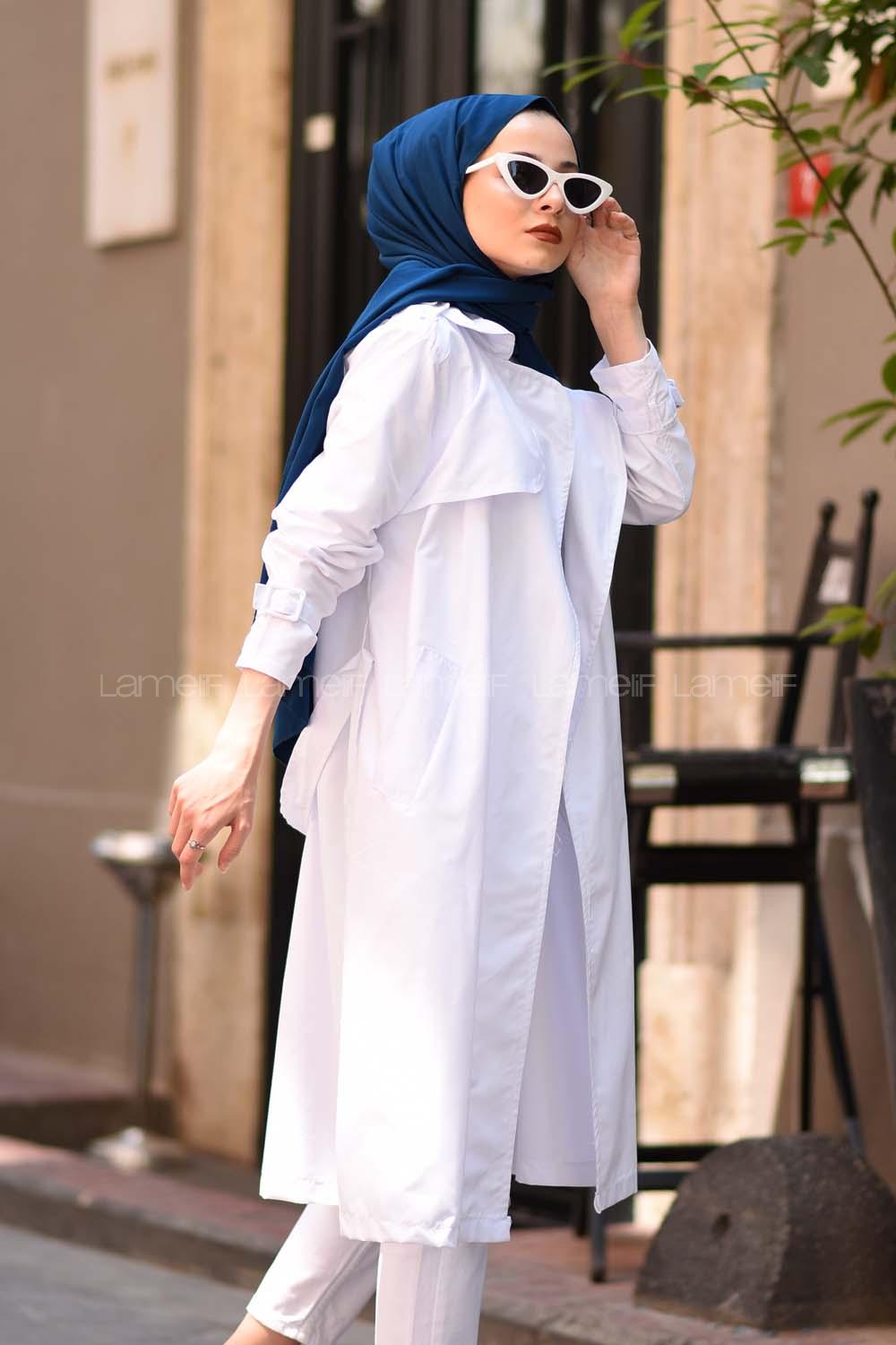 Modalamelif Beyaz Su Geçirmez Yazlık Trençkot