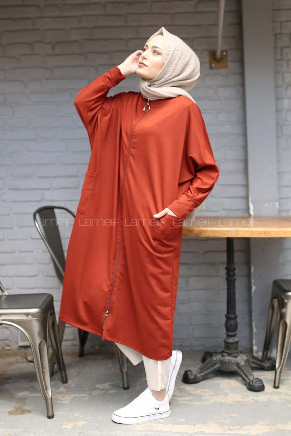 Modalamelif Fermuar Detaylı Hırka Kiremit