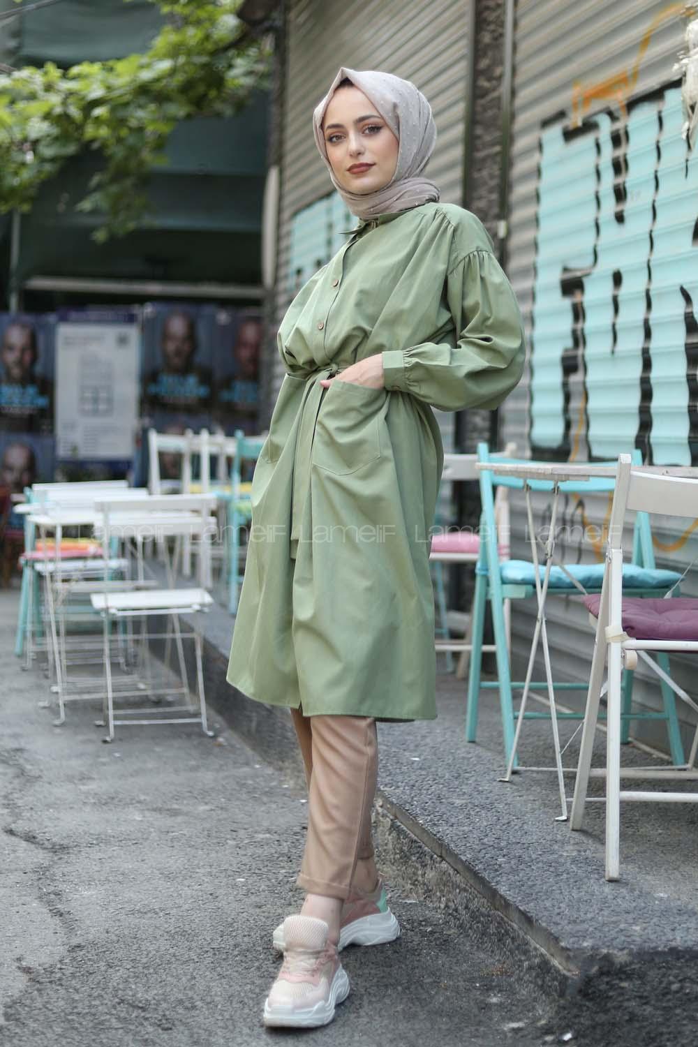 Modalamelif Fularlı Uzun Gömlek Mint