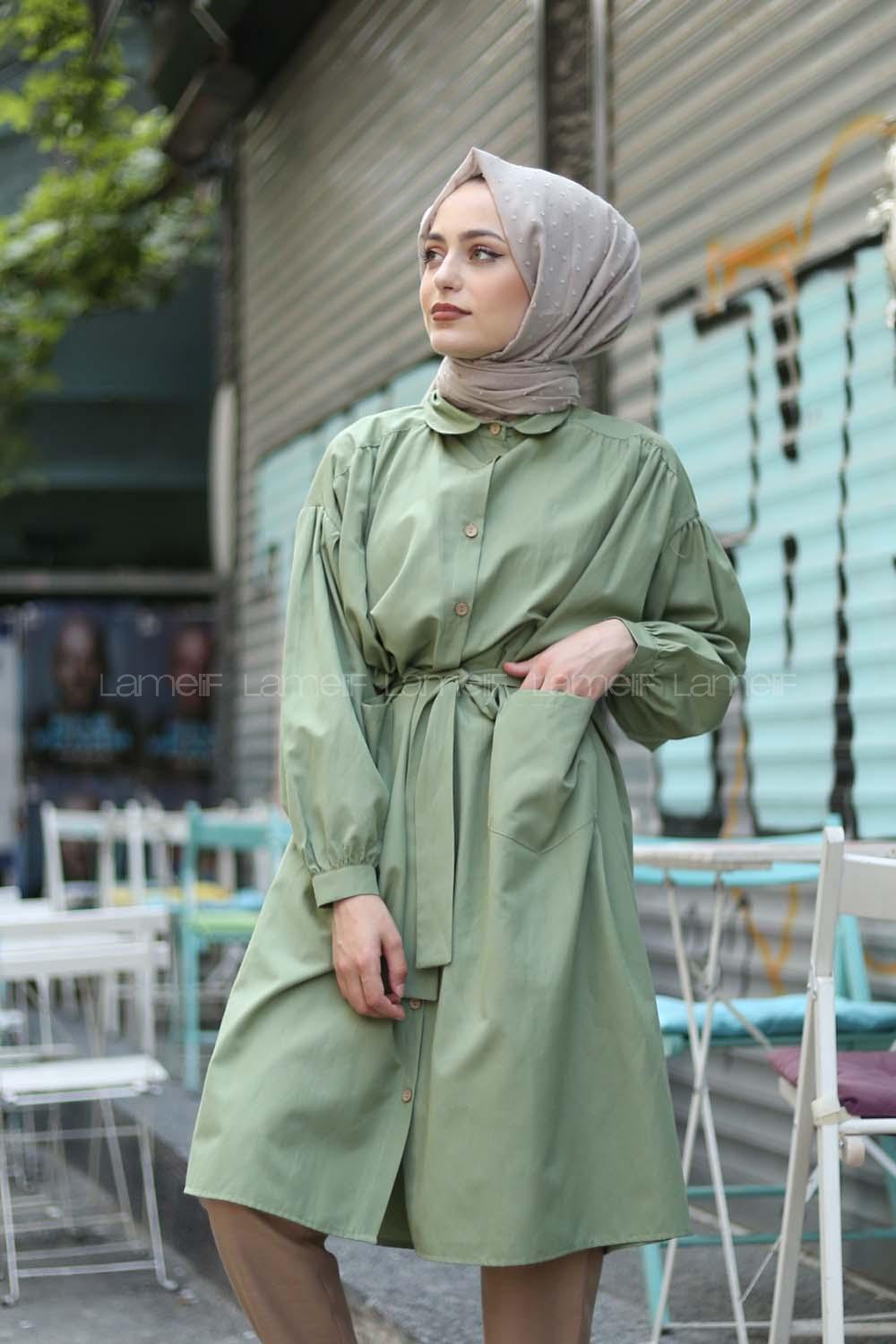 Modalamelif Fularlı Uzun Gömlek Mint