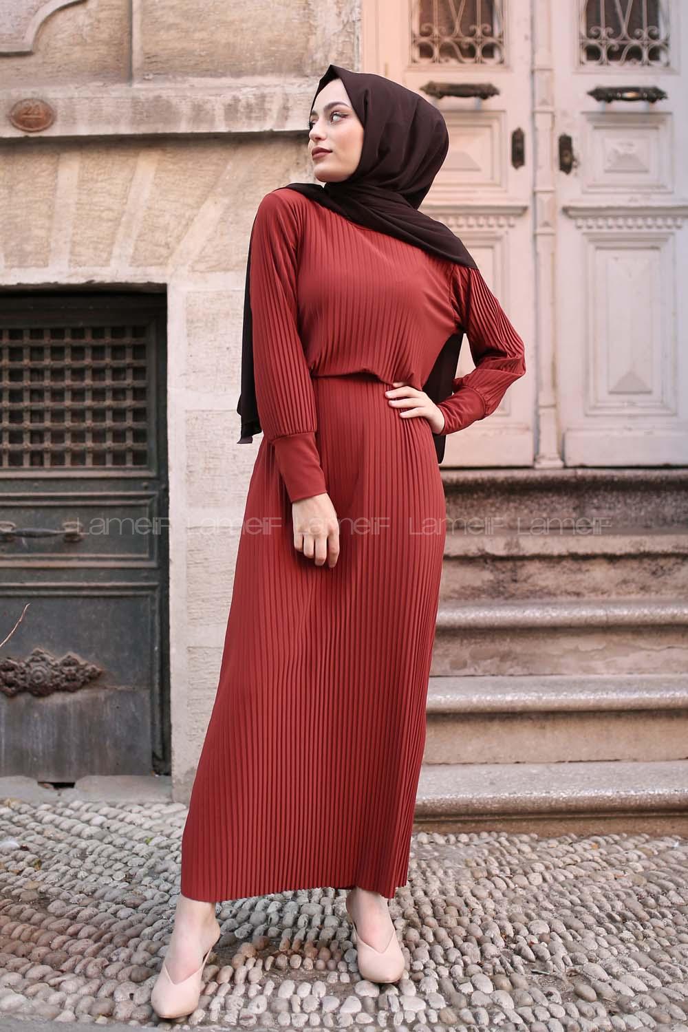 Modalamelif Piliseli Sandy Elbise Kiremit