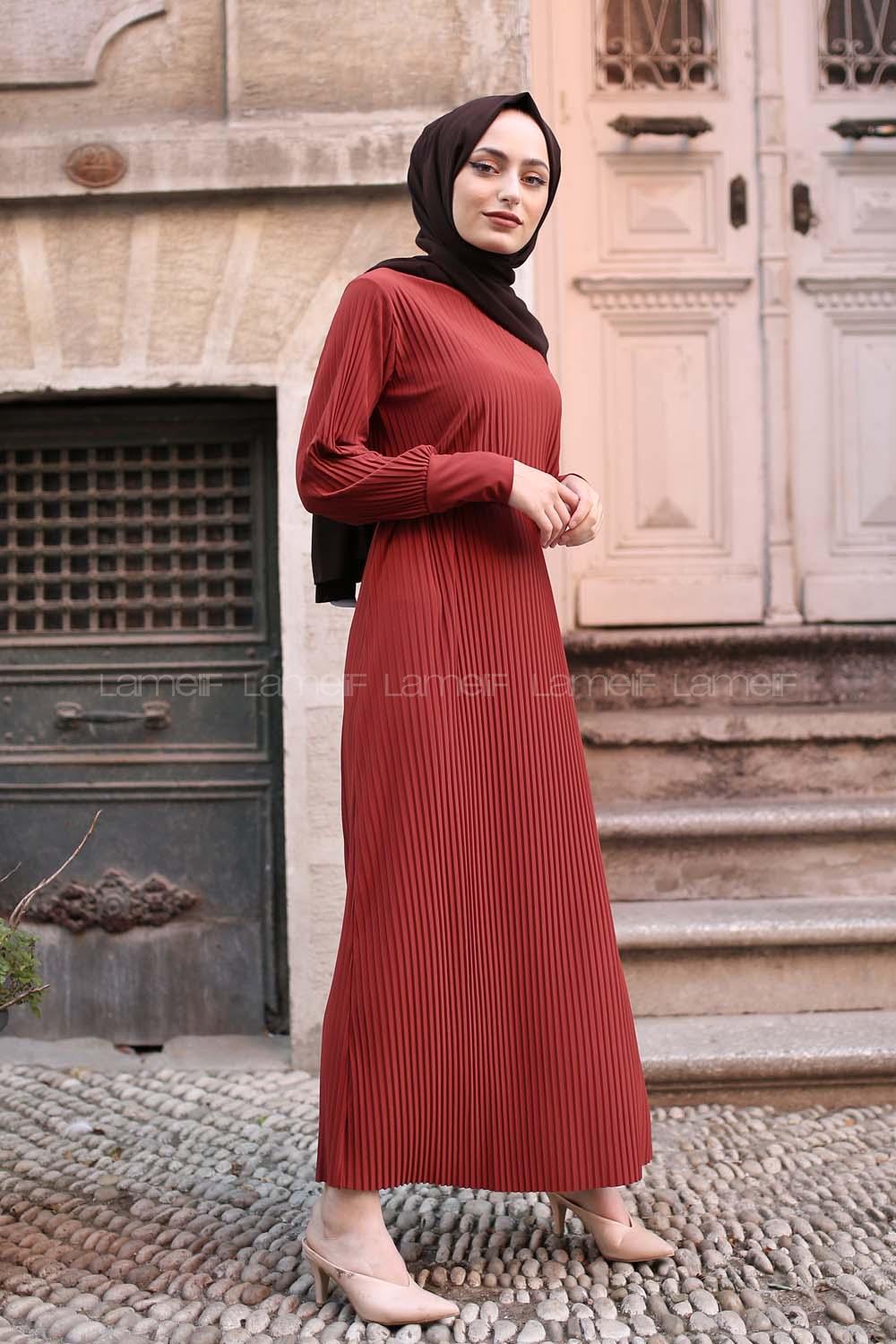 Modalamelif Piliseli Sandy Elbise Kiremit