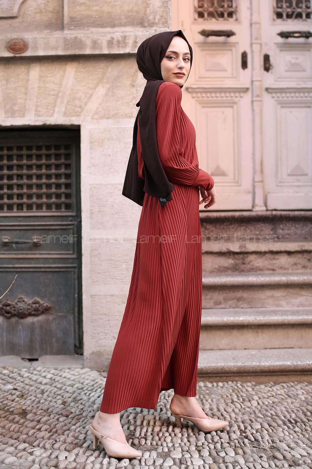 Modalamelif Piliseli Sandy Elbise Kiremit