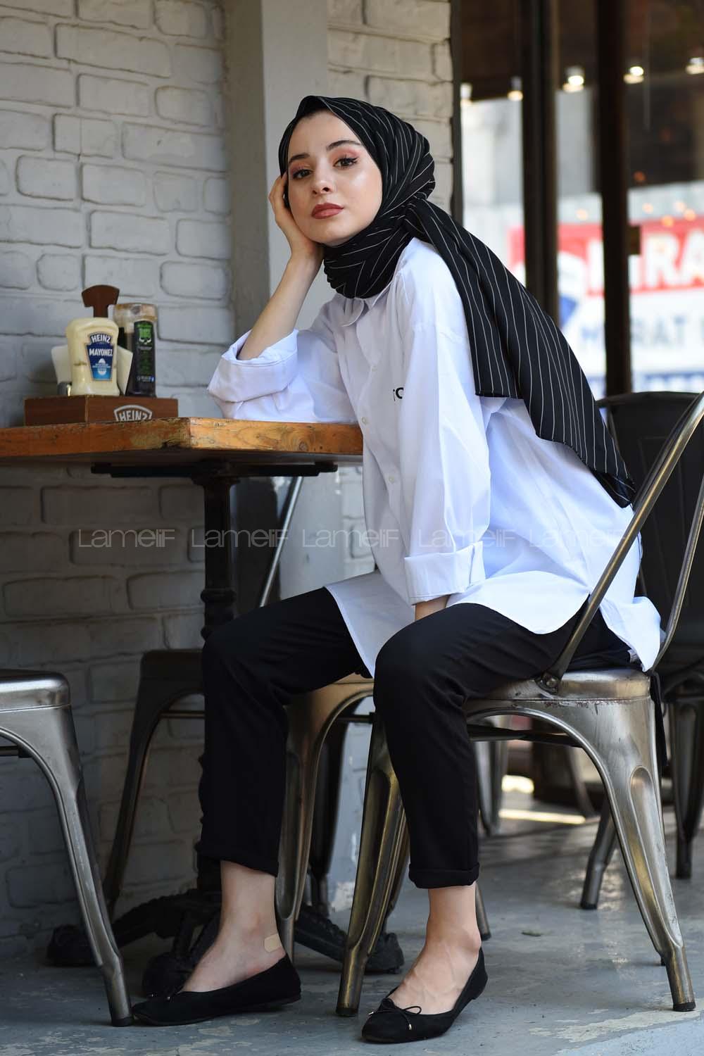 Modalamelif Pantone Yazılı Gömlek Beyaz