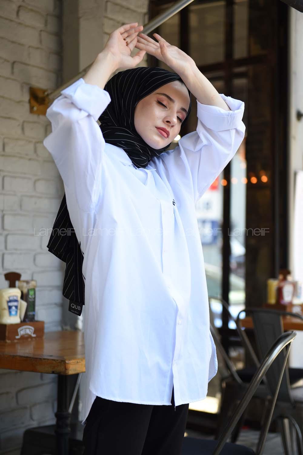 Modalamelif Pantone Yazılı Gömlek Beyaz