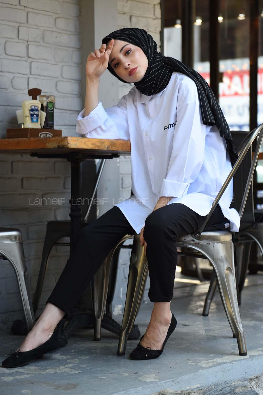 Modalamelif Pantone Yazılı Gömlek Beyaz