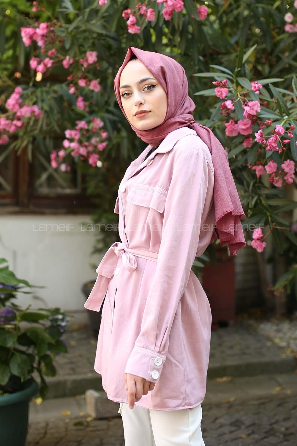 Modalamelif Beyaz Düğmeli Ceket Pudra