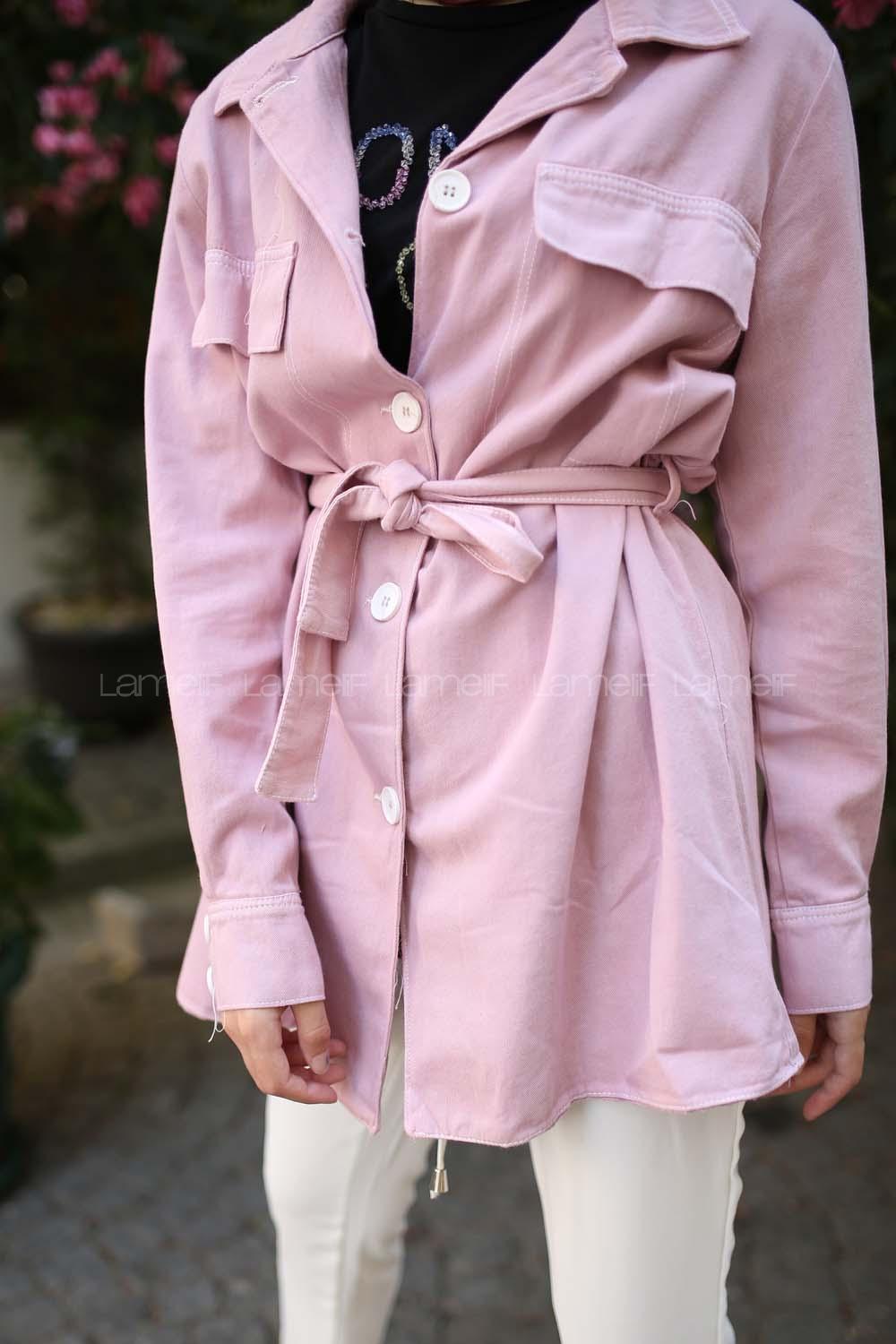 Modalamelif Beyaz Düğmeli Ceket Pudra