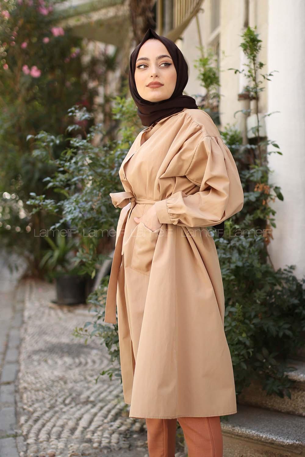 Modalamelif Fularlı Uzun Gömlek Vizonrengi