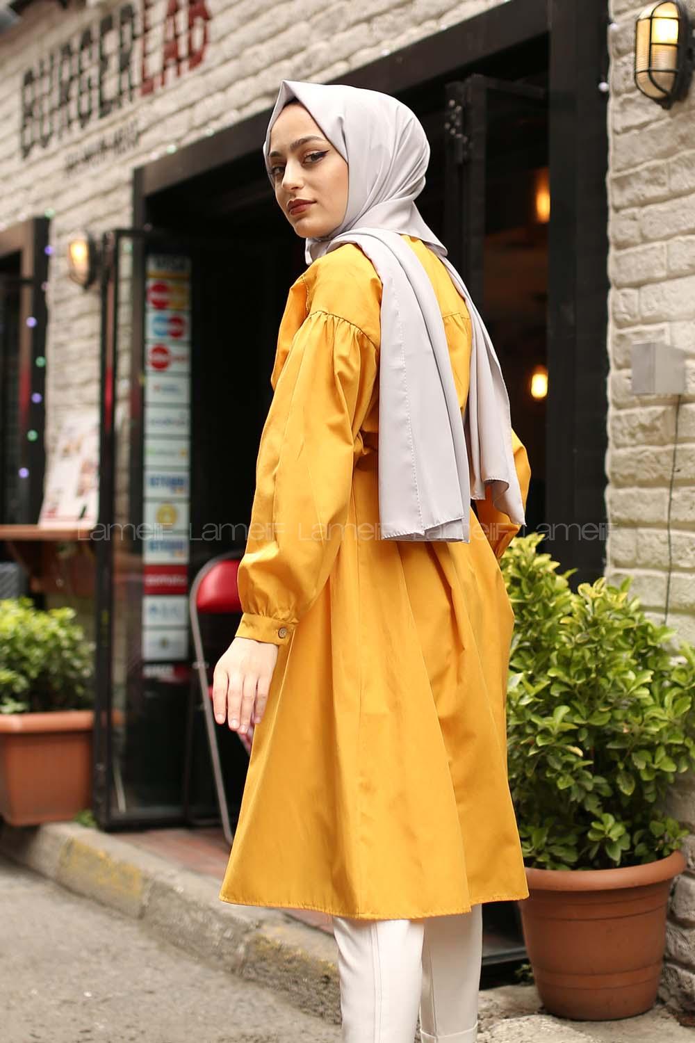 Modalamelif Fularlı Uzun Gömlek Sarı