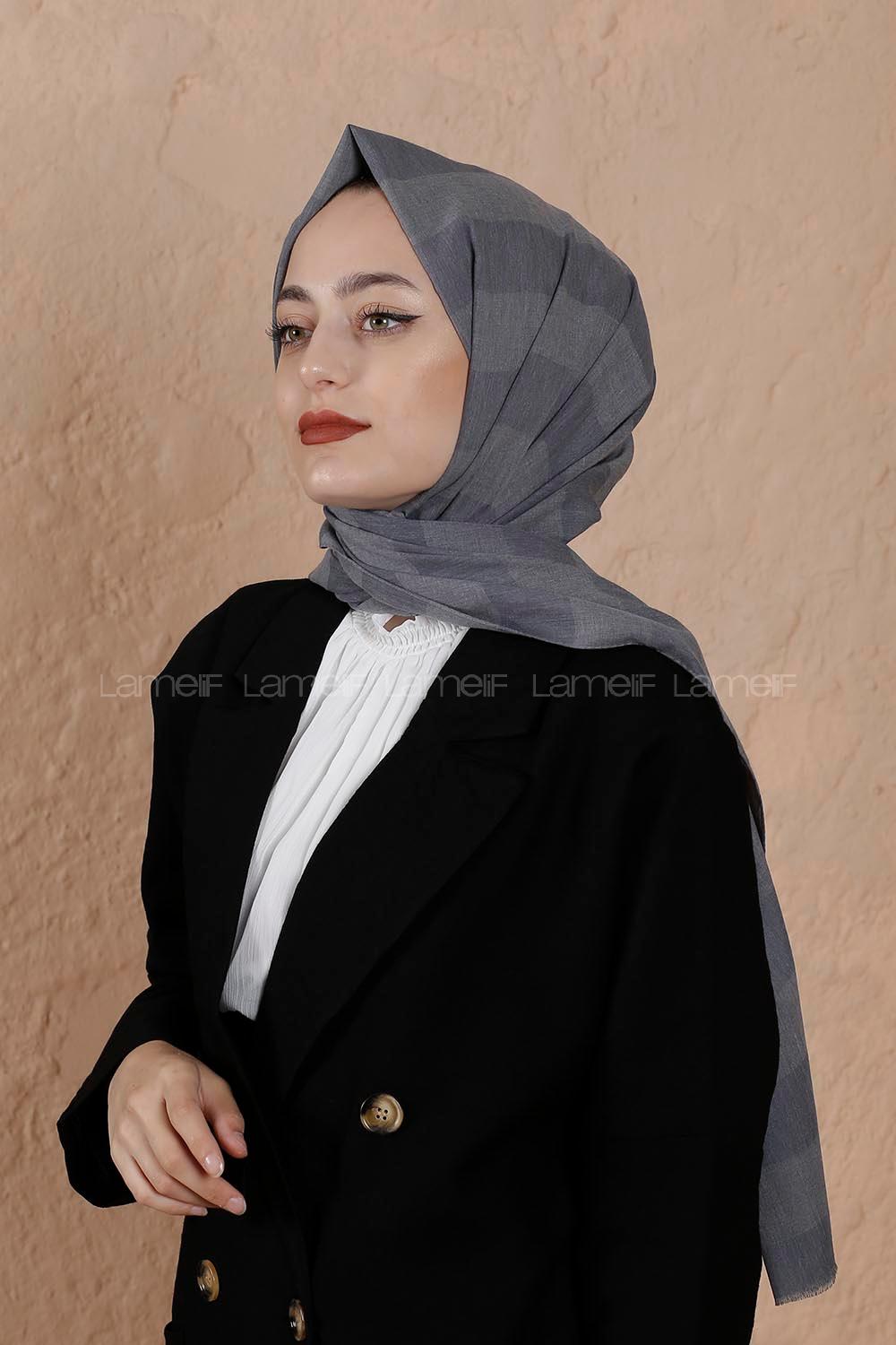 Quu Organik Cotton Şal Kalın Çizgili Füme