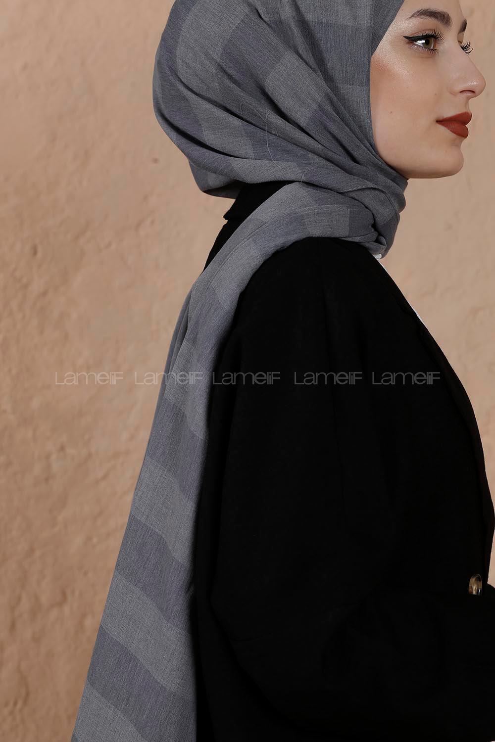 Quu Organik Cotton Şal Kalın Çizgili Füme