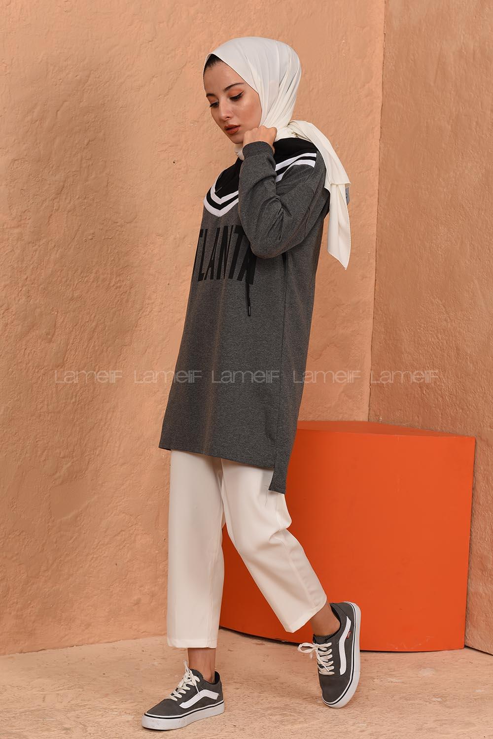 Modalamelif Atlanta Kapşonlu Bayan Tunik Gri