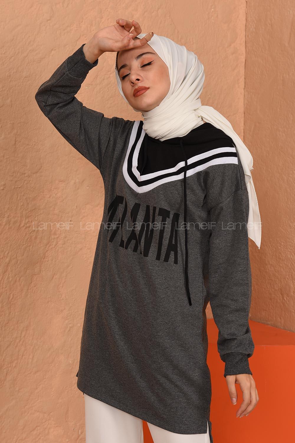 Modalamelif Atlanta Kapşonlu Bayan Tunik Gri