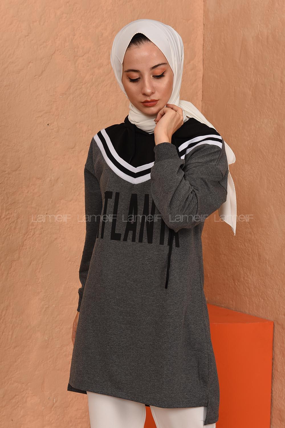 Modalamelif Atlanta Kapşonlu Bayan Tunik Gri