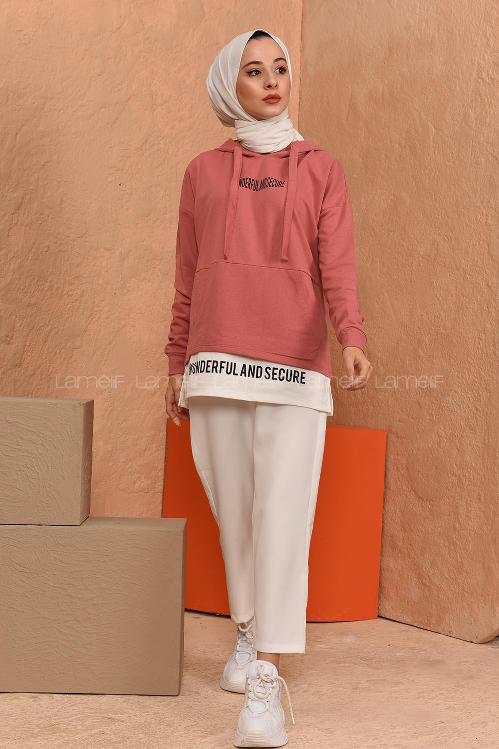 Modalamelif Wonderfull Kapşonlu Bayan Tunik Toz Pembe