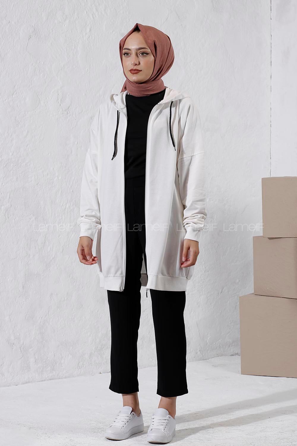 Modalamelif Kapüşonlu Hırka Beyaz