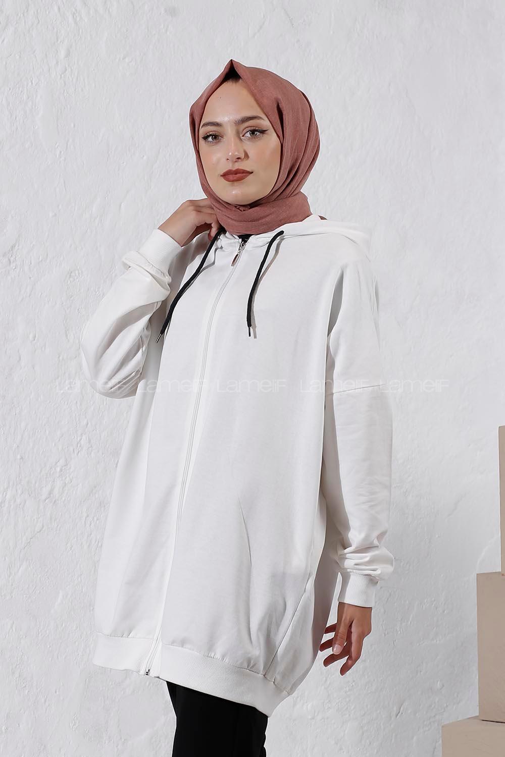 Modalamelif Kapüşonlu Hırka Beyaz