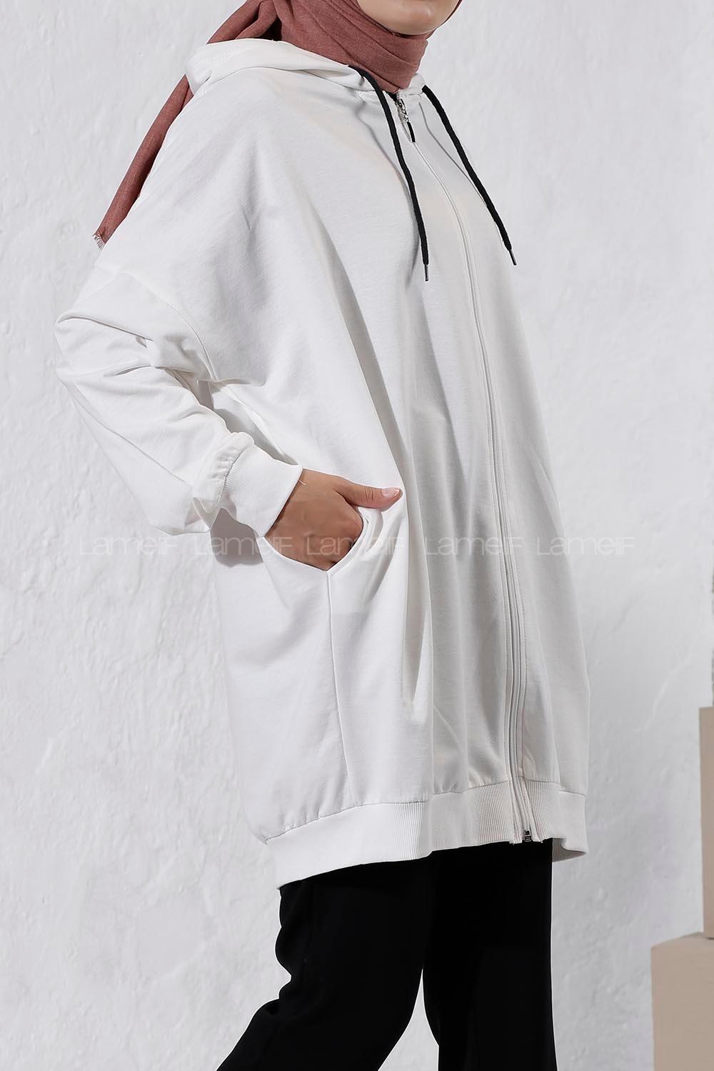 Modalamelif Kapüşonlu Hırka Beyaz