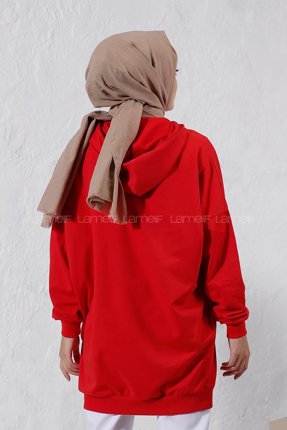 Modalamelif Kapüşonlu Hırka Kırmızı