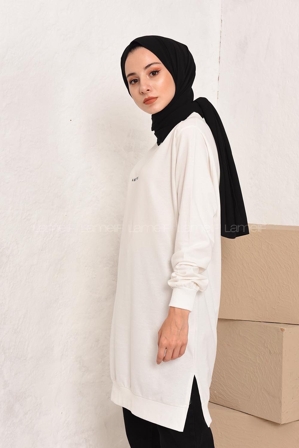 Modalamelif A Better Baskılı Yırtmaçlı Sweatshirt Beyaz