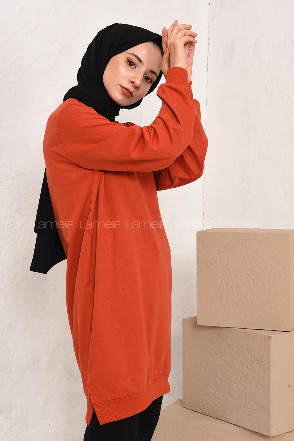 Modalamelif A Better Baskılı Yırtmaçlı Sweatshirt Kiremit