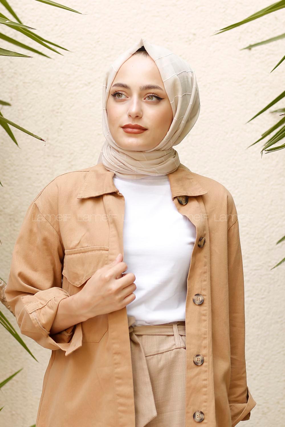 Modalamelif Krem Çizgi Dokuma Şal