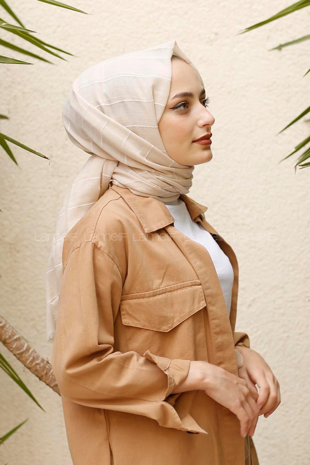 Modalamelif Krem Çizgi Dokuma Şal