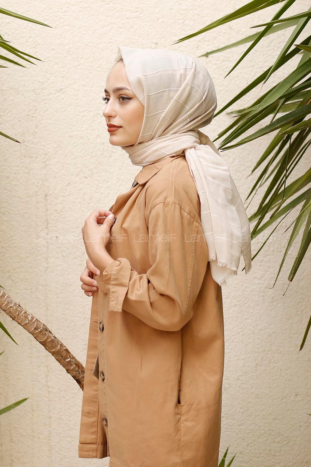 Modalamelif Krem Çizgi Dokuma Şal