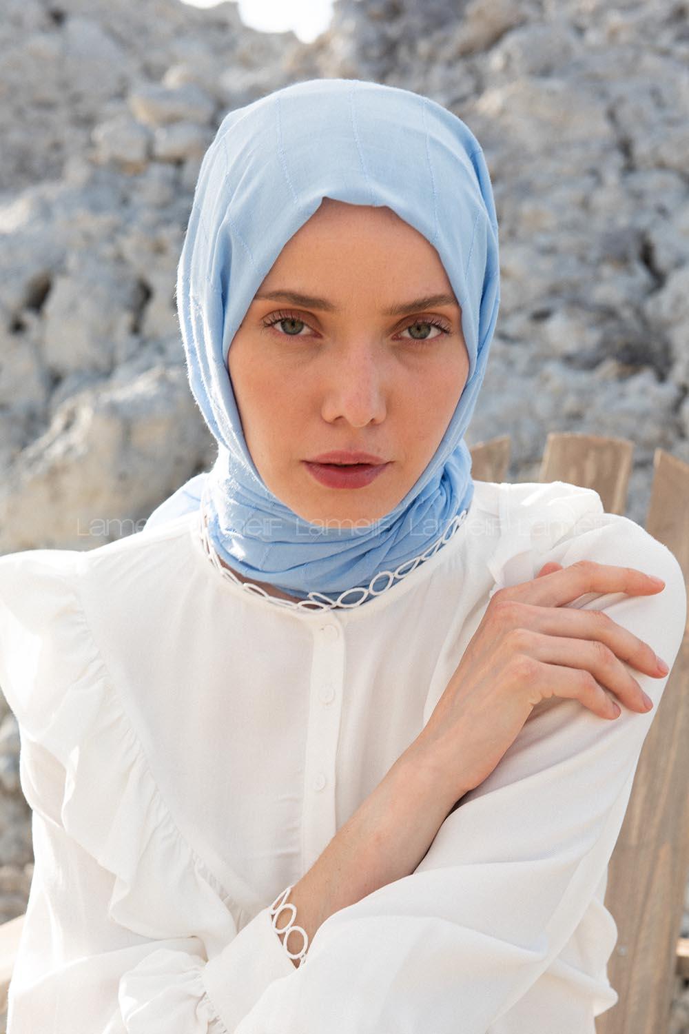 Quu Çizgi Dokuma Şal Bebe Mavisi