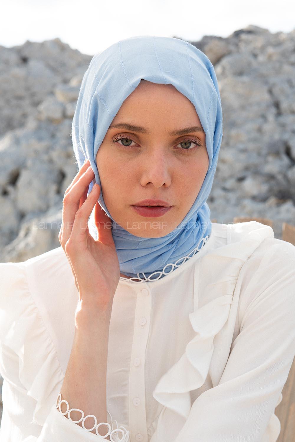 Quu Çizgi Dokuma Şal Bebe Mavisi