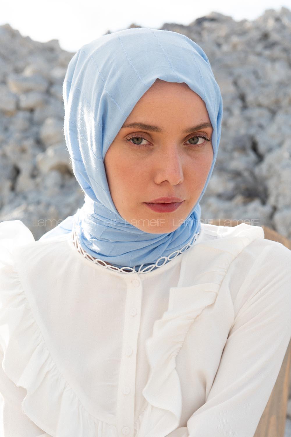 Quu Çizgi Dokuma Şal Bebe Mavisi