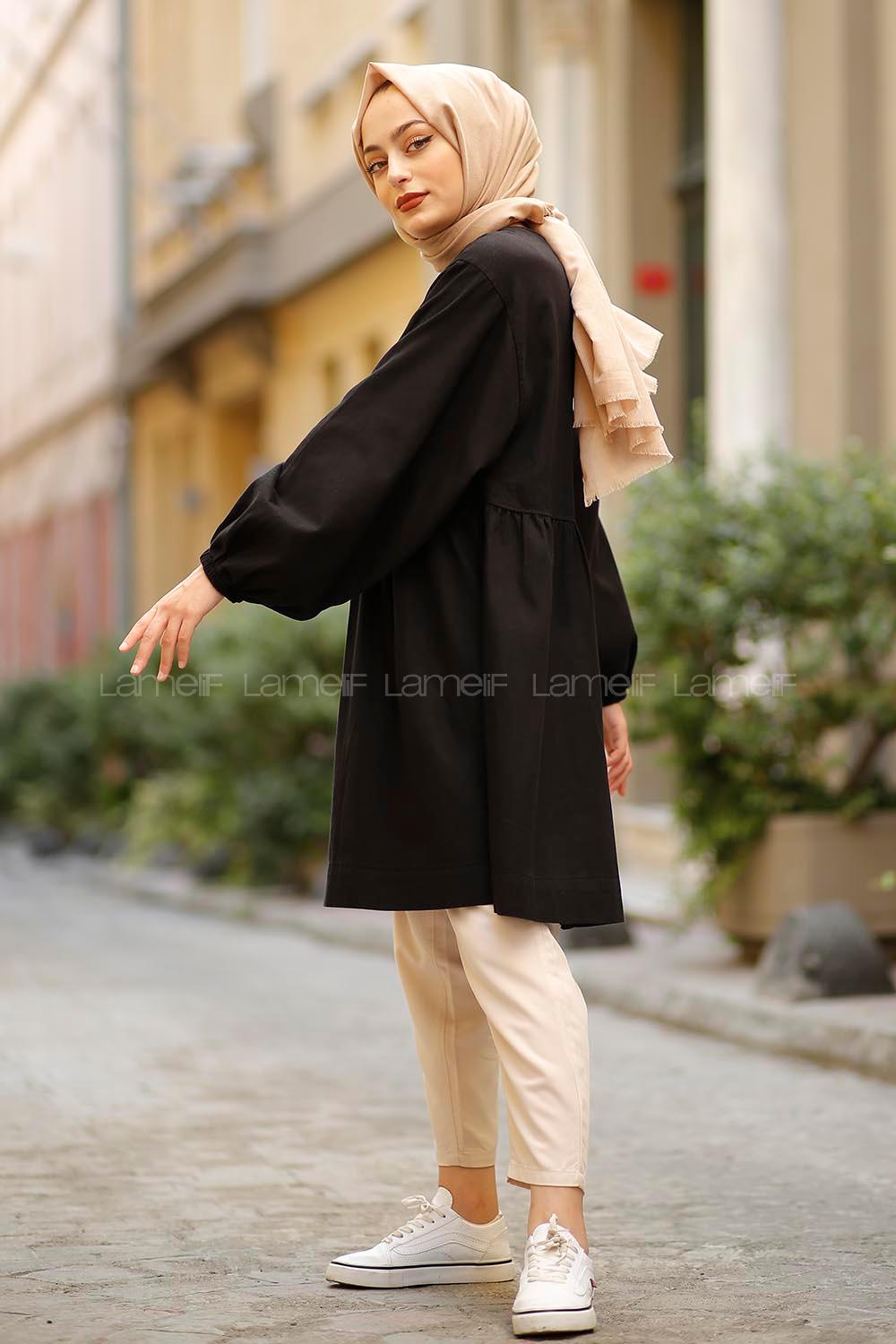 Modalamelif Balon Kol Valonlı Tunik Siyah