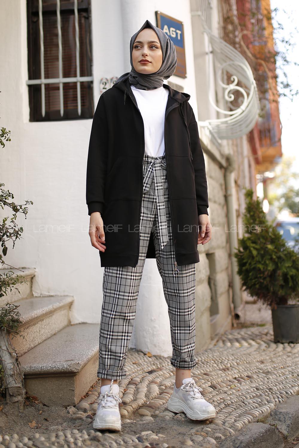 Black Hood Neck Long Arm Cotton Cardigan