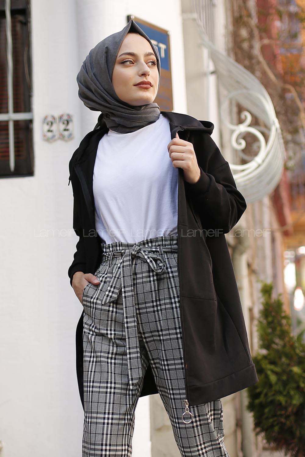 Black Hood Neck Long Arm Cotton Cardigan