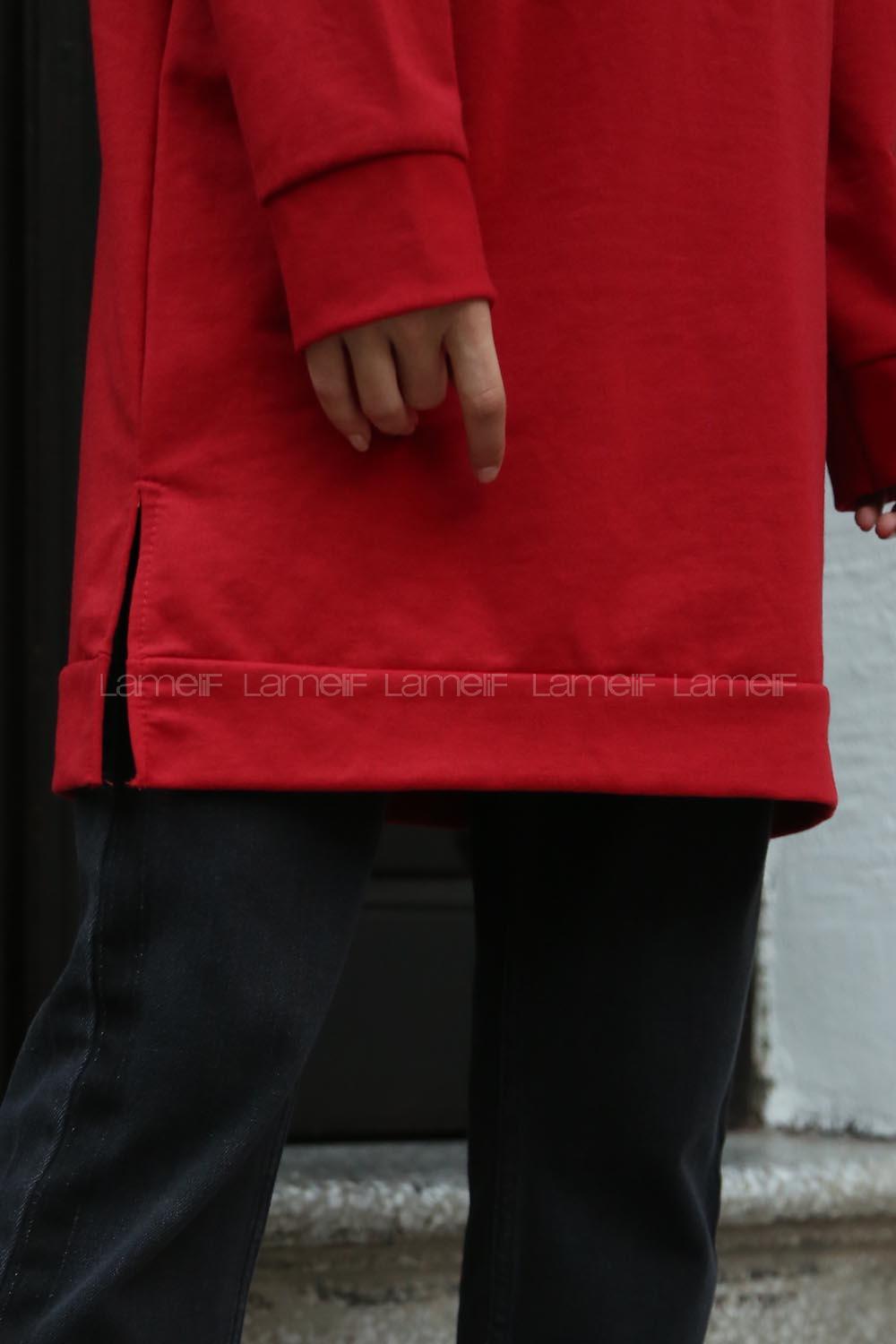 Modalamelif A Better Baskılı Yırtmaçlı Sweatshirt  Kırmızı