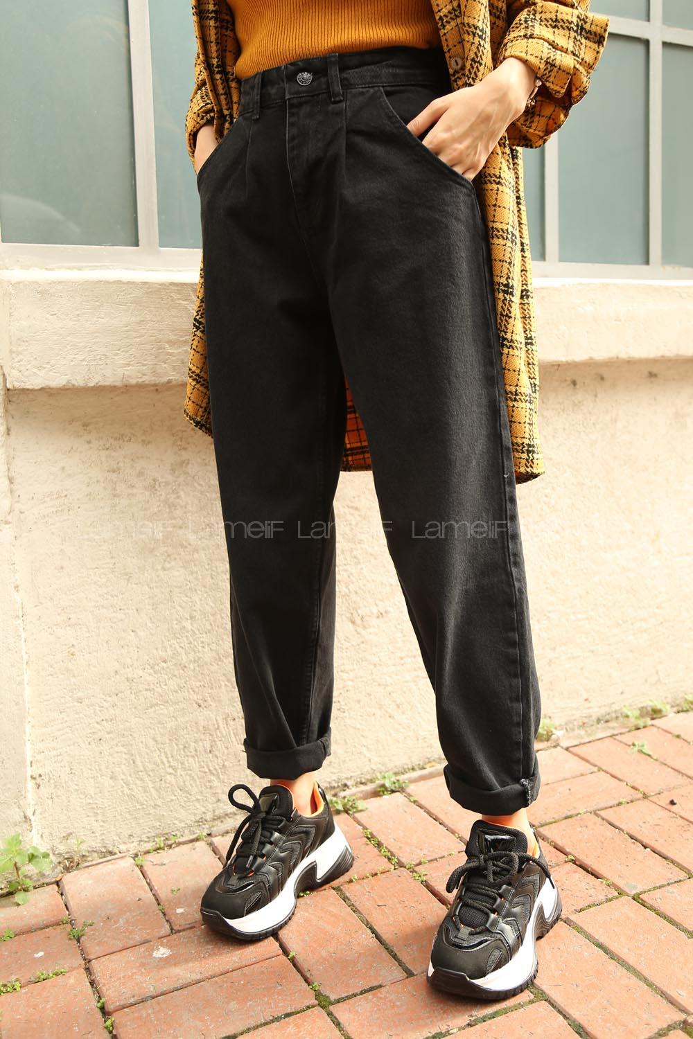 Lamelif Balon Model Bol Mom Jean Siyah