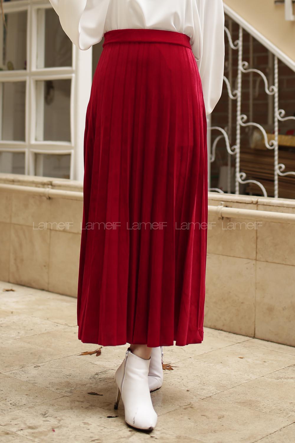 Modalamelif Pliseli Kadife Etek Kırmızı
