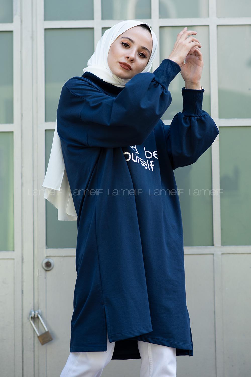 Modalamelif Balon Kol Love Tunik Lacivert