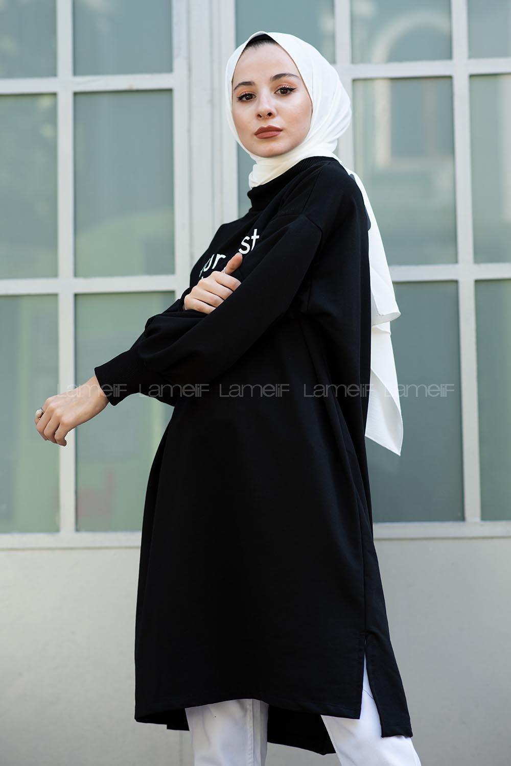 Modalamelif Balon Kol Love Tunik Siyah