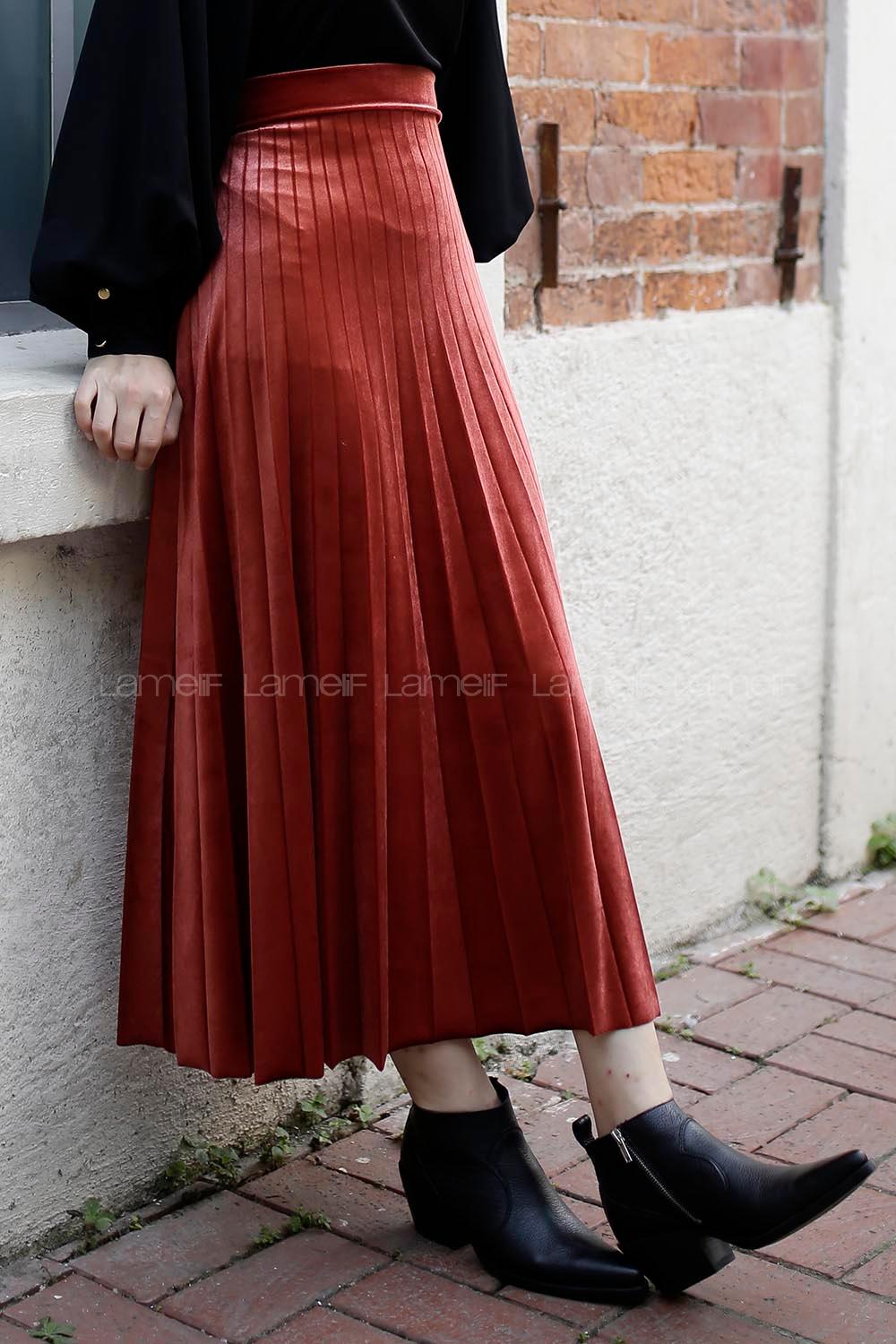 Modalamelif Pliseli Kadife Etek Kiremit