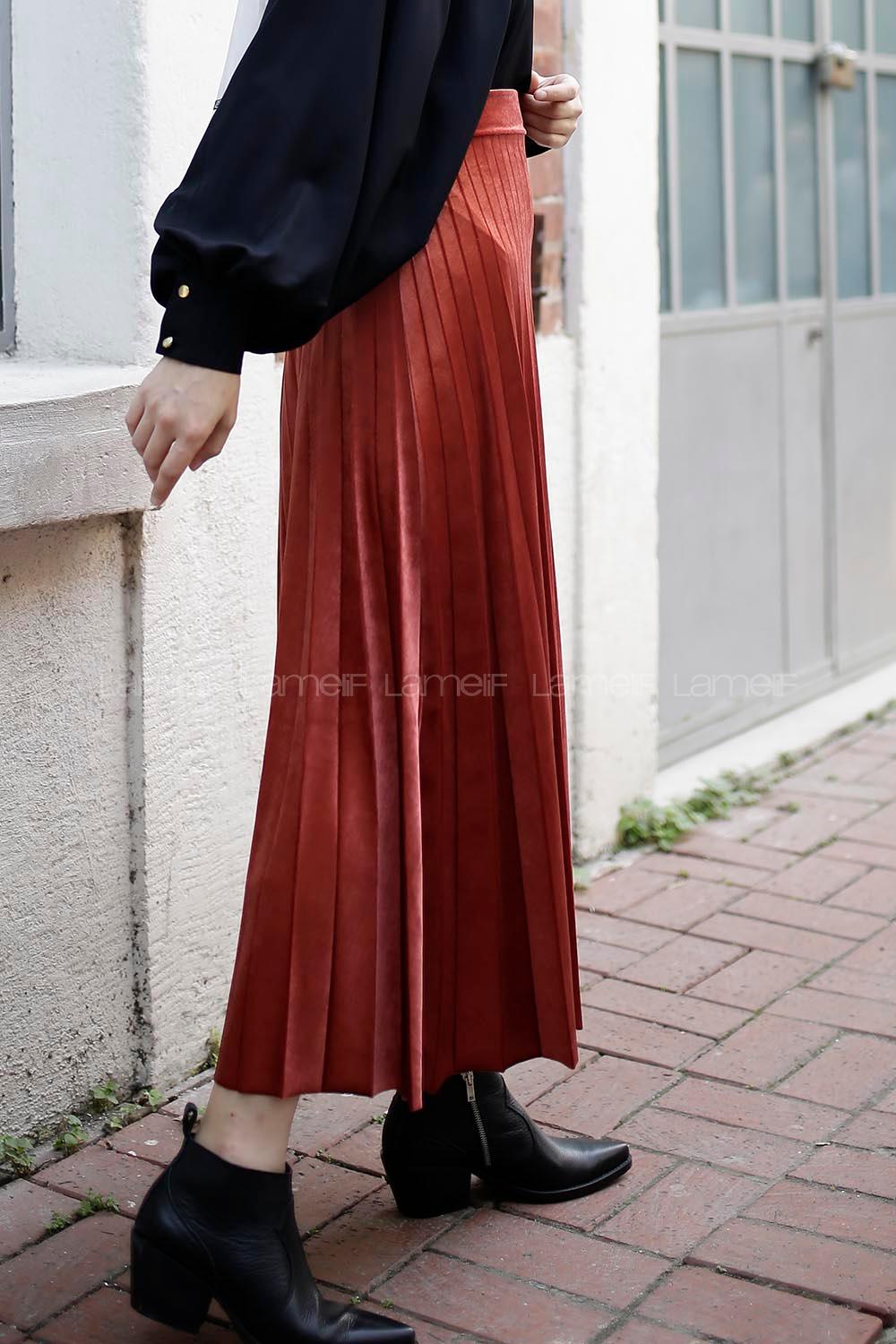 Modalamelif Pliseli Kadife Etek Kiremit