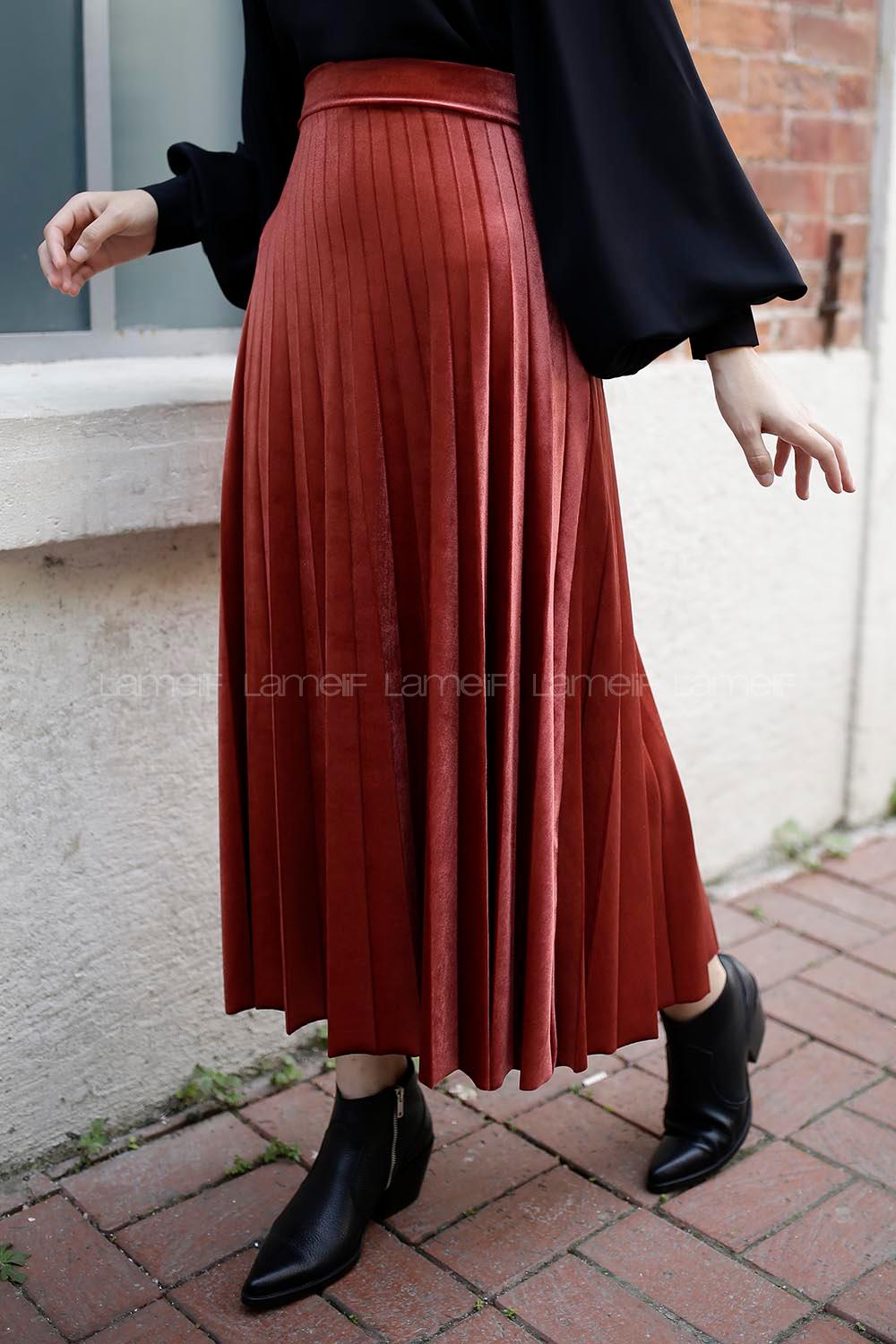 Modalamelif Pliseli Kadife Etek Kiremit