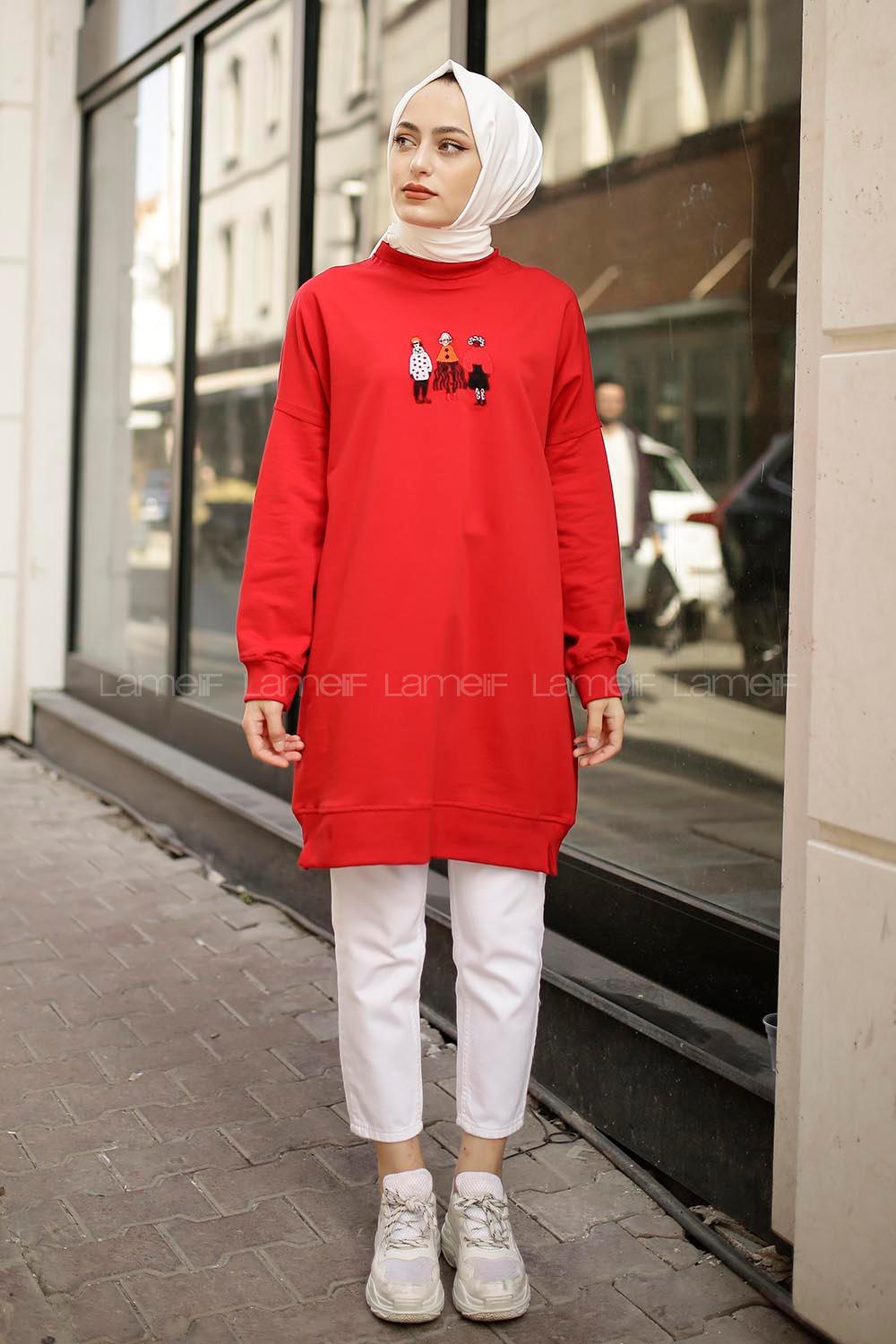 Modalamelif Üç Kadın Baskılı Sweat Kırmızı