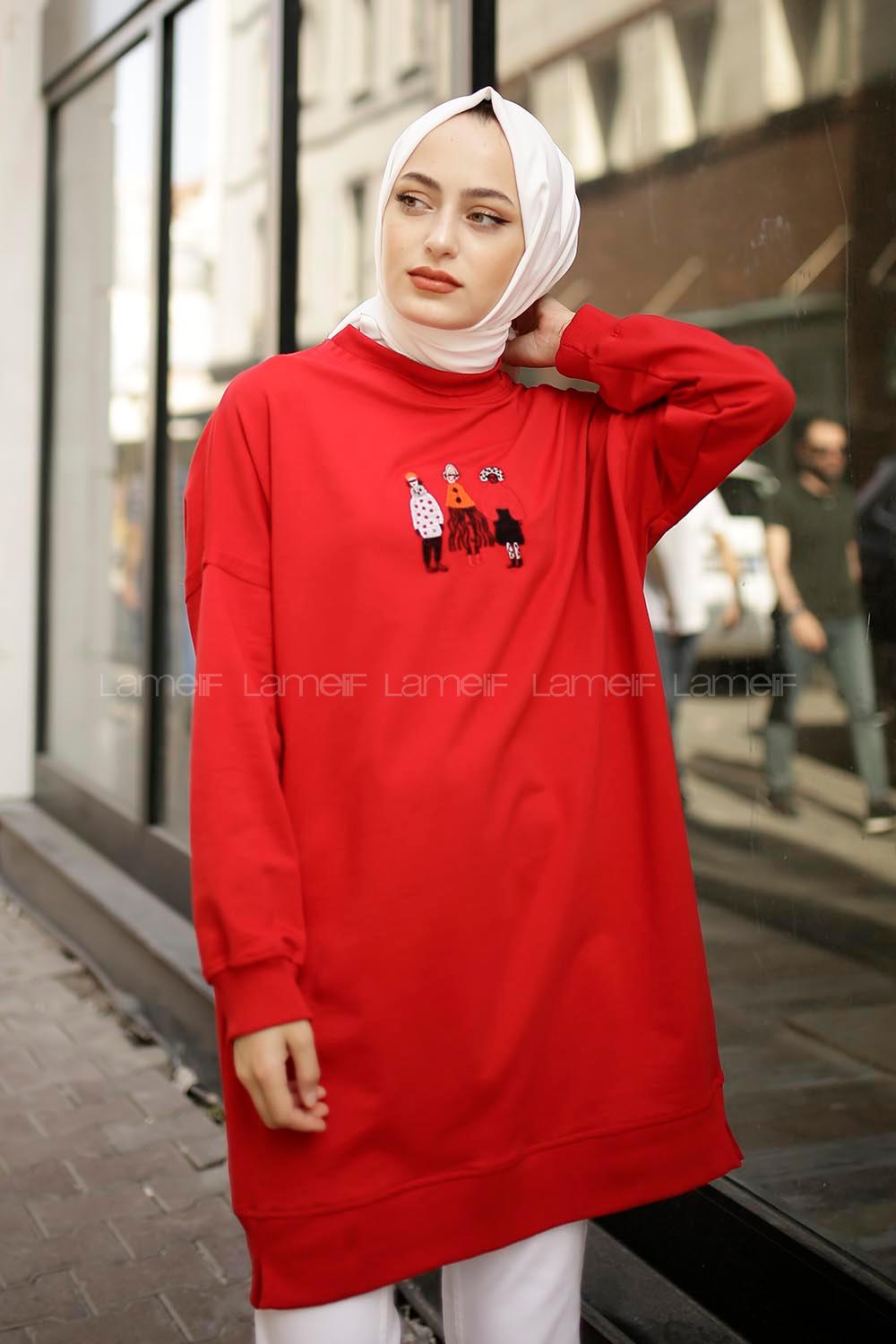 Modalamelif Üç Kadın Baskılı Sweat Kırmızı