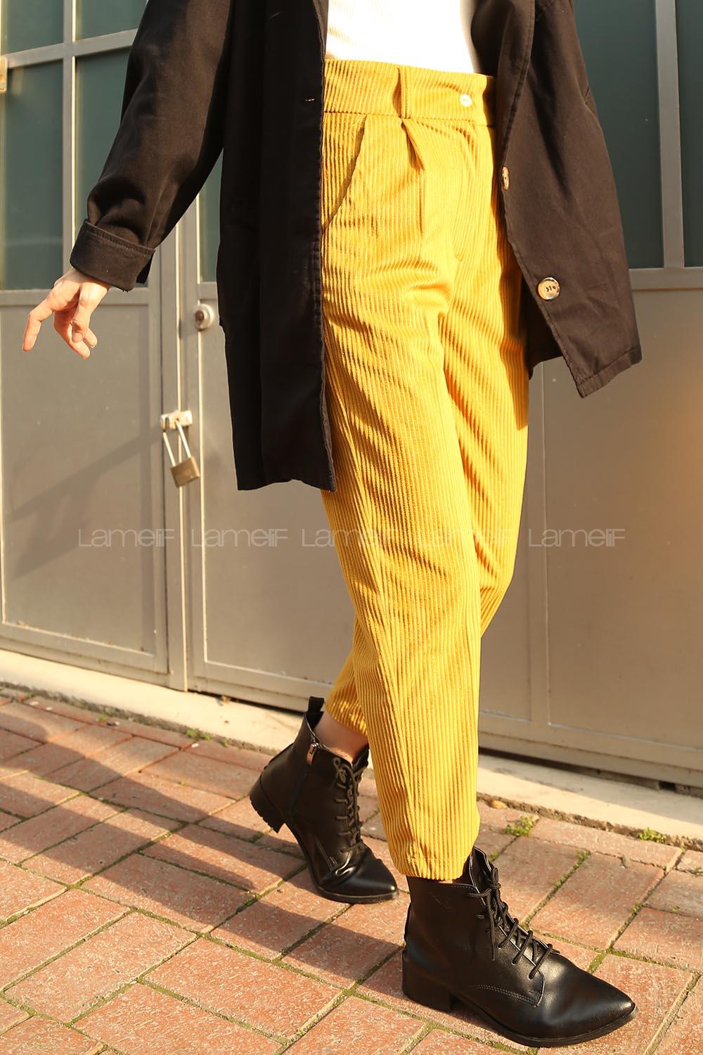 Modalamelif Kalın Fitilli Pantolon Hardal Sarısı